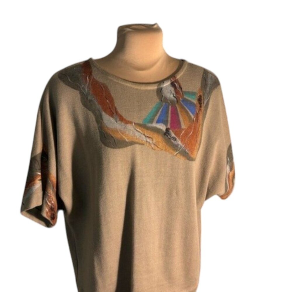 Valerie Lynn Hand Painted Art Top Size M Abstract Wearable Art Knit Shirt